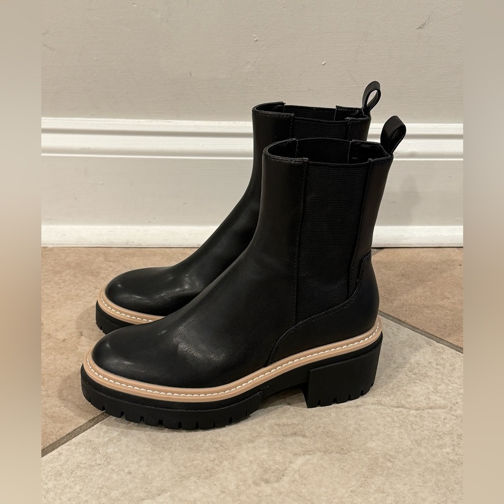 Nordstrom. Open Edit. Mira Lug Sole. Black Faux Leather Chelsea Boots. New!